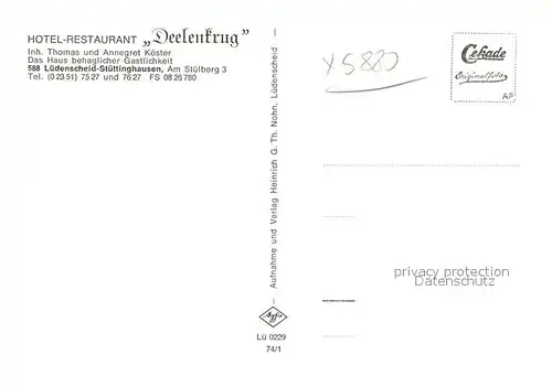 AK / Ansichtskarte Stuettinghausen_Luedenscheid Hotel Restaurant Deelenkrug 