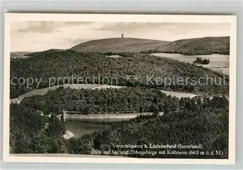 AK / Ansichtskarte Versetalsperre Fliegeraufnahme See Ebbegebirge Kolbturm Versetalsperre