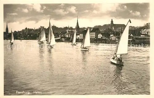 AK / Ansichtskarte Flensburg Hafen Segelbote Panorama Flensburg