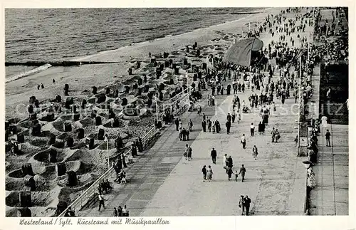 AK / Ansichtskarte Westerland_Sylt Kurstrand Musikpavillion Sandburgen Westerland_Sylt