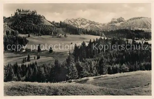 AK / Ansichtskarte Rueckholz Landschaftspanorama Ruine Freyberg Allgaeuer Alpen Rueckholz