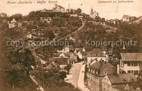 AK / Ansichtskarte Loschwitz Weisser Hirsch Totalansicht mit Drahtseilbahn Loschwitz