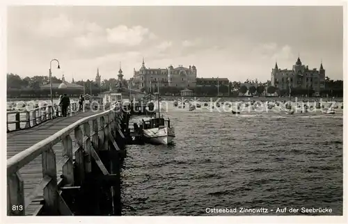 AK / Ansichtskarte Zinnowitz_Ostseebad Seebruecke Strand Hotels Zinnowitz_Ostseebad