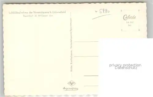 AK / Ansichtskarte Versetalsperre Fliegeraufnahme bei Luedenscheid Versetalsperre