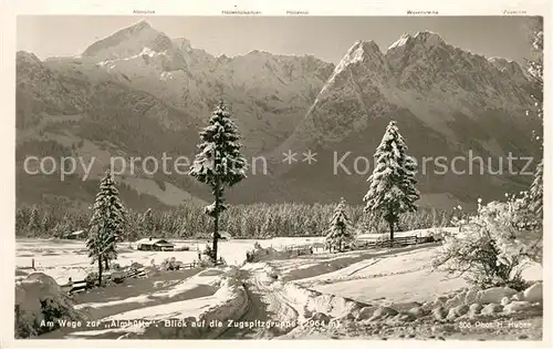 AK / Ansichtskarte Zugspitze Weg zur Almhuette Winterlandschaft Zugspitze