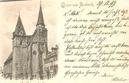 AK / Ansichtskarte Ansbach_Mittelfranken Kirche Ansbach Mittelfranken