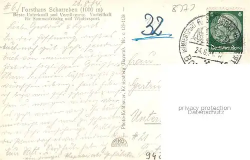 AK / Ansichtskarte Oberried_Bischofsmais Forsthaus Scharreben Oberried Bischofsmais