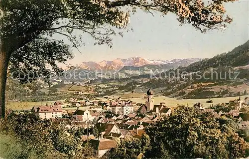 AK / Ansichtskarte Immenstadt_Allgaeu Panorama Berge Kirche Immenstadt_Allgaeu