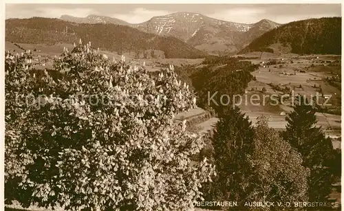 AK / Ansichtskarte Oberstaufen Ausblick von der Bergstrasse Alpen Baumbluete Bromsilber Oberstaufen