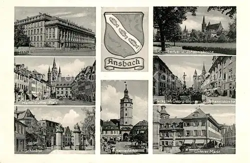 AK / Ansichtskarte Ansbach_Mittelfranken Schloss Martin Luther Platz Kirche Brunnen Markt Herriedertor Ansbach Mittelfranken