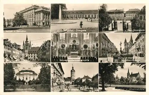 AK / Ansichtskarte Ansbach_Mittelfranken Schloss Martin Luther Platz Prinzenschloesschen Hofgarten Orangerie Kapelle Herrieder Tor Bayerische Staatsbank Brunnen Kirche Ansbach Mittelfranken