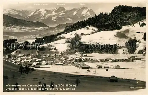 AK / Ansichtskarte Oberstaufen Wintersportplatz Dreilaenderblick Juget Vorarlberg Schweiz Alpenpanorama Oberstaufen