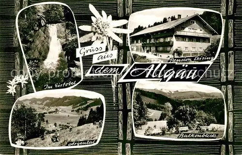 AK / Ansichtskarte Harbatshofen Eistobel Wasserfall Argental Pension Landschaftspanorama Edelweiss Harbatshofen