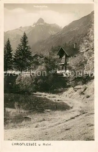 AK / Ansichtskarte Christlessee Uferpartie am See mit Hotel Trettachspitze Allgaeuer Alpen Christlessee
