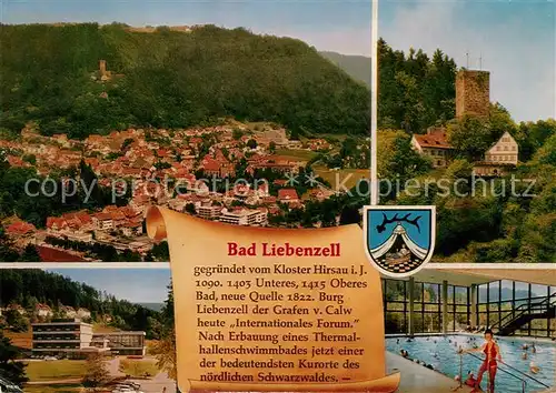 AK / Ansichtskarte Bad_Liebenzell Panorama Kurort im Schwarzwald Burg Kurhaus Hallenbad Bad_Liebenzell