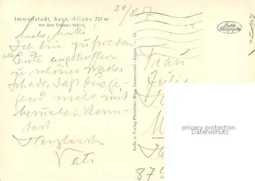 AK / Ansichtskarte Immenstadt_Allgaeu Ortsansicht mit Kirche mit Blick zum Daumen Allgaeuer Alpen Immenstadt_Allgaeu