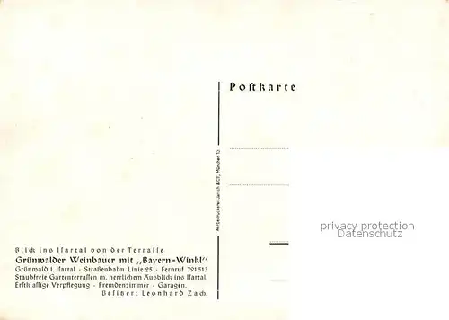 AK / Ansichtskarte Gruenwald_Muenchen Gruenwalder Weinbauer Terrasse Blick ins Isartal Gruenwald Muenchen