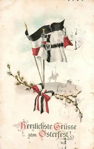 AK / Ansichtskarte Schwarz_Weiss_Rot Fahne Ostern Weidenkaetzchen Schwarz_Weiss_Rot