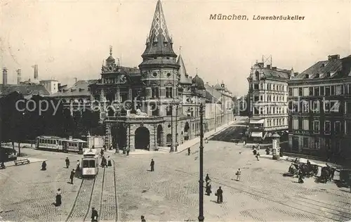 AK / Ansichtskarte Strassenbahn Muenchen Loewenbraeukeller Strassenbahn