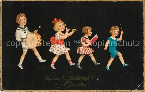 AK / Ansichtskarte Geburtstag Kinder Trommel Floete Litho Geburtstag