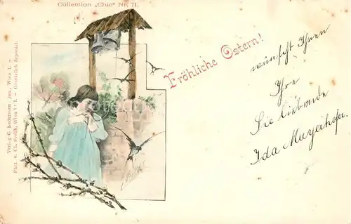 AK / Ansichtskarte Ostern_Easter_Paques Kind Schwalben Glpcken Weidenkaetzchen  Ostern_Easter_Paques