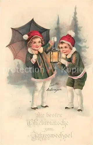 AK / Ansichtskarte Neujahr Kinder Laterne Regenschirm Litho  Neujahr
