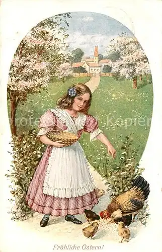 AK / Ansichtskarte Ostern_Easter_Paques Kind Maedchen Huhn Kueken  Ostern_Easter_Paques