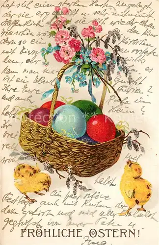AK / Ansichtskarte Ostern_Easter_Paques Ostereier Korb Kueken Litho  Ostern_Easter_Paques