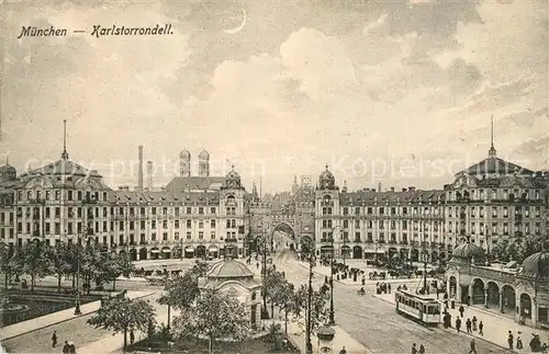 AK / Ansichtskarte Strassenbahn Muenchen Karlstorrondell  Strassenbahn