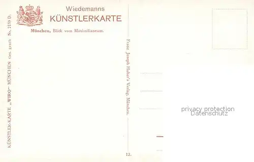 AK / Ansichtskarte Verlag_Wiedemann_WIRO_Nr. 2159 D Muenchen Blick vom Maximilianeum  Verlag_Wiedemann_WIRO_Nr.