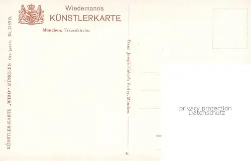 AK / Ansichtskarte Verlag_Wiedemann_WIRO_Nr. 2159 D Muenchen Frauenkirche  Verlag_Wiedemann_WIRO_Nr.