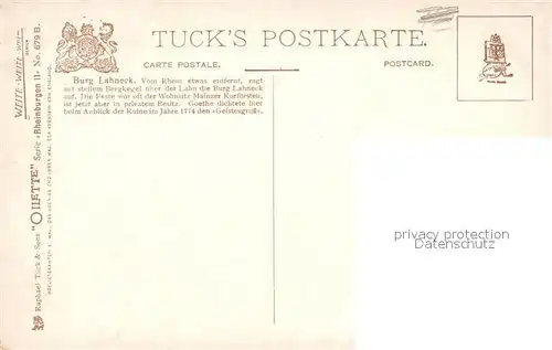 AK / Ansichtskarte Verlag_Tucks_Oilette_Nr. 679 B Burg Lahneck  Verlag_Tucks_Oilette_Nr.