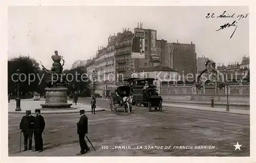 AK / Ansichtskarte Strassenbahn Pferdekutsche Paris Statue Francis Garnier  Strassenbahn
