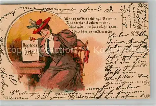AK / Ansichtskarte Humor Anstandslehre Frau Hut Vers Litho  Humor
