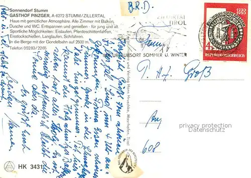 AK / Ansichtskarte Stumm_Zillertal Gasthof Pinzger Stumm_Zillertal