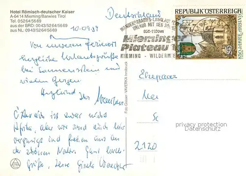 AK / Ansichtskarte Mieming_Barwies Hotel Roemisch deutscher Kaiser Mieming Barwies