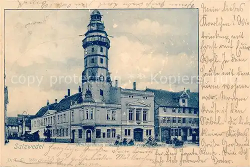 AK / Ansichtskarte Salzwedel Rathausturm mit Hotel Schwarz Salzwedel