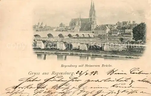 AK / Ansichtskarte Regensburg mit Steinerner Bruecke und Kirche Regensburg