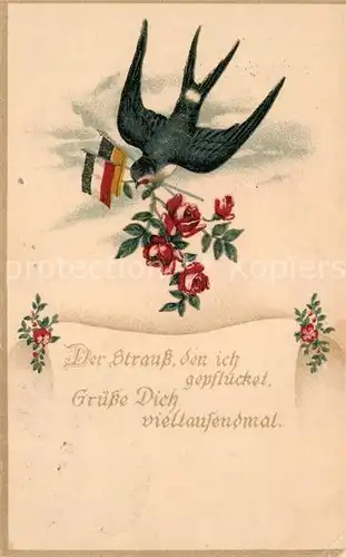 AK / Ansichtskarte Voegel Schwalbe Rosen Fahnen Schwarz Weiss Rot Litho Voegel