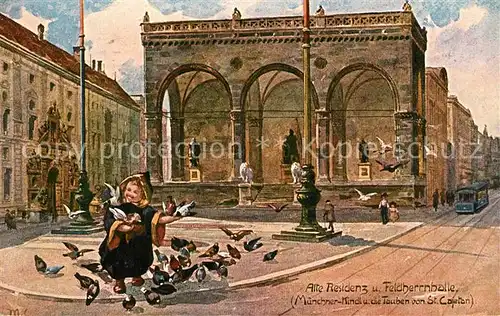 AK / Ansichtskarte Muenchner_Kindl Tauben von St. Cajetan Alte Residenz Feldherrnhalle  Muenchner Kindl