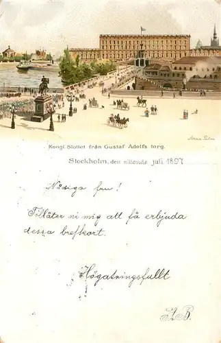 AK / Ansichtskarte Stockholm Kongl. Slottet fran Gustaf Adolfs torg. Pferdekutschen Stockholm