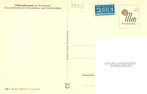 AK / Ansichtskarte Ochsenhausen Klosterkirche mit Fuerstenbau und Mariensaeule Ochsenhausen