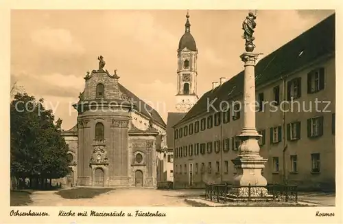 AK / Ansichtskarte Ochsenhausen Kirche mit Mariensaeule und Fuerstenbau Ochsenhausen