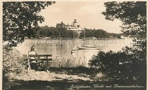AK / Ansichtskarte Saltsjoebaden Restaurantholmen Seepanorama Bank Saltsjoebaden
