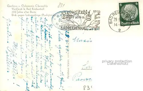 AK / Ansichtskarte Weissbach_Bad_Reichenhall Gasthaus oekonomie Obermuehle Blick gegen Lattengebirge Weissbach_Bad_Reichenhall