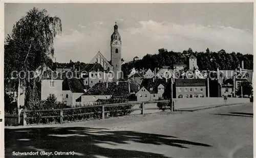 AK / Ansichtskarte Schwandorf Ortsansicht mit Kirche Bruecke Schwandorf