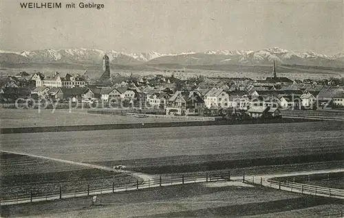 AK / Ansichtskarte Weilheim_Oberbayern Panorama mit Blick zu den Alpen Weilheim Oberbayern