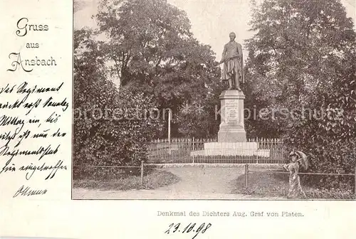 AK / Ansichtskarte Ansbach_Mittelfranken Denkmal Dichter August Graf von Platen Ansbach Mittelfranken