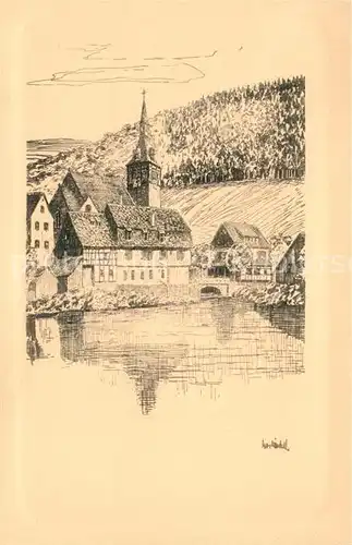 AK / Ansichtskarte Bad_Liebenzell Am See Kirche Zeichnung Kuenstlerkarte Nr 40 Bad_Liebenzell