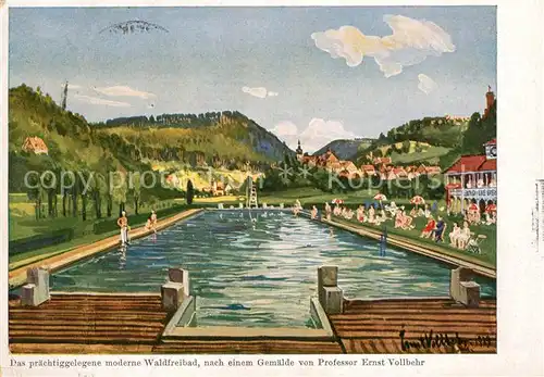 AK / Ansichtskarte Bad_Liebenzell Waldfreibad nach Gemaelde von Prof. Vollbehr Kuenstlerkarte Bad_Liebenzell